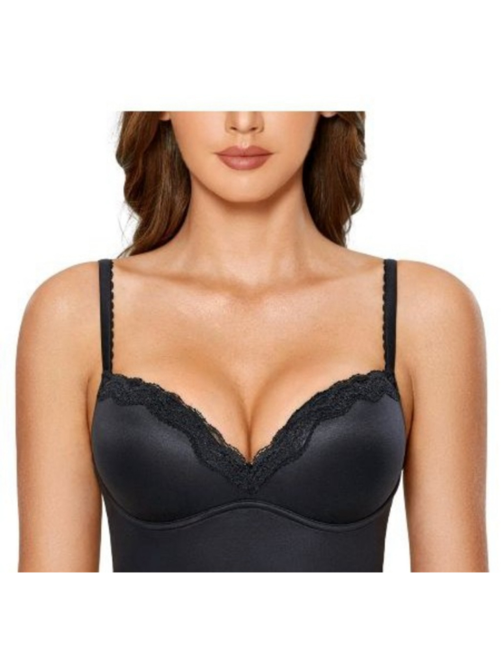 Women's DOBREVA Black Longline Wireless Lace Trim Push-Up Bra 34B